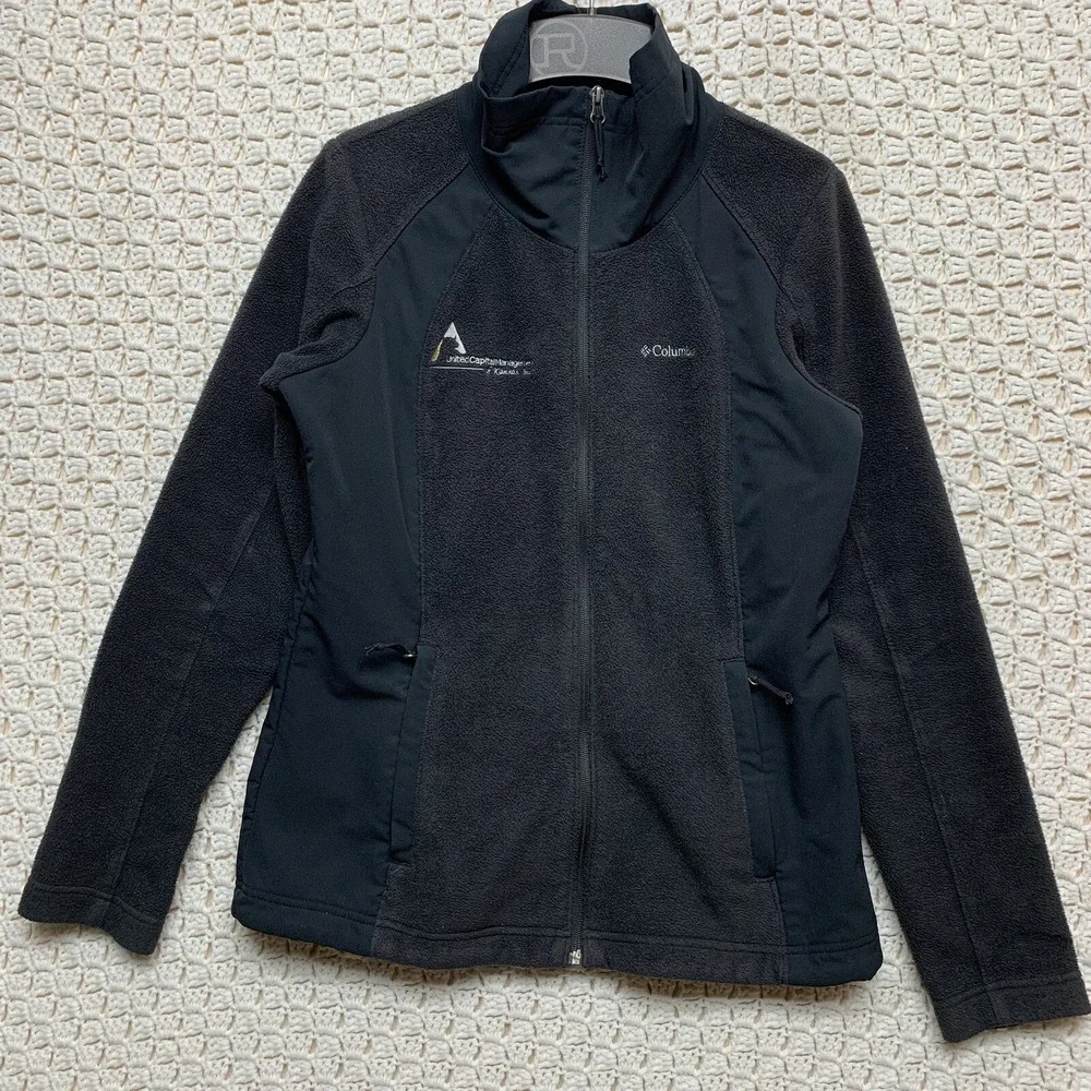Columbia Women's Large Fleece Jacket‎ Full Zip Pockets Black Bull Embroidery